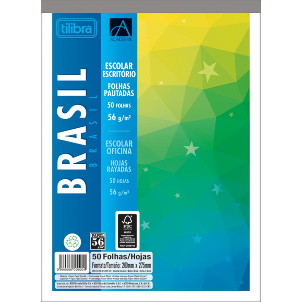 Bloco De Rascunho Oficio Pautado Academie Braisil 56g 50fls Tilibra 8143