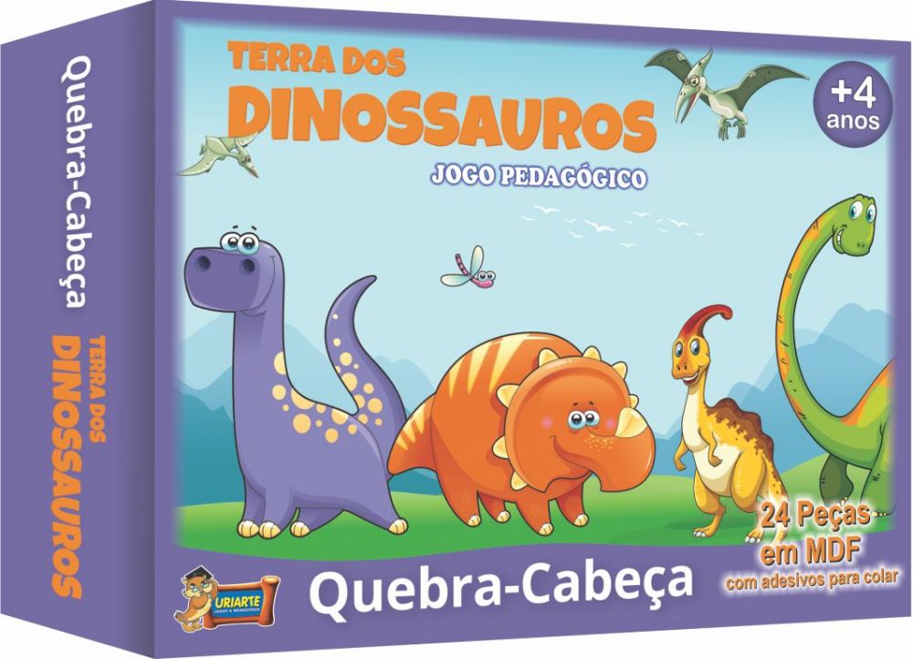 Quebra-Cabeça de Madeira MDF Infantil Educativo Dino 24 pçs